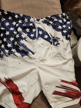 American Flag Swim Trunks With The Polo To Match- Blue White Red